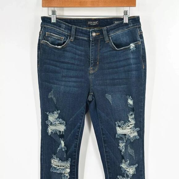 Judy Blue Skinny Fit Jeans Size 7/28 Stretch Distressed Comfort Dark Wash Grunge - Picture 2 of 10